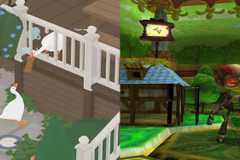 A combined image of gameplay from the Untitled Goose Game and Psychonauts